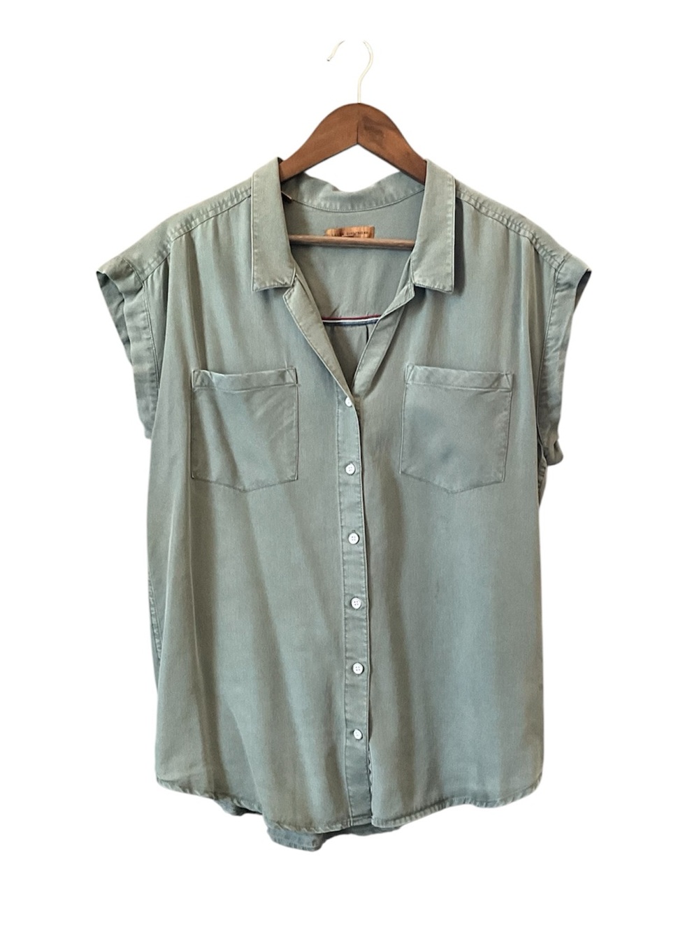 Jachs Girlfriend Tencel Sleeveless Button Up Blouse Sage Green Size M - Picture 3 of 7